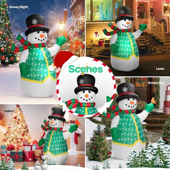 🆕6FT Christmas Inflatable Snowman in Vest Interior LED Light Outdoor Decoration - Picture 8 of 10